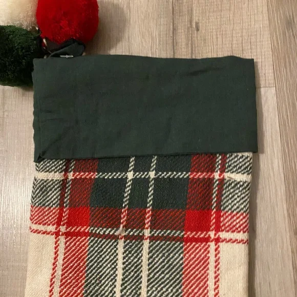 Hearth & Hand Linen Blend Plaid Stocking with Pom Pom’s - Picture 5 of 6